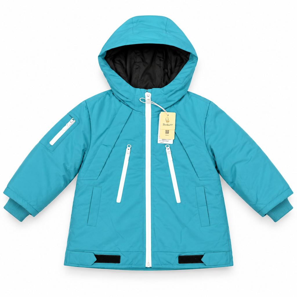 Kids Waterproof Hooded Winter Jacket – Warm Padded Windproof Coat with Zip Pockets – Red & Blue