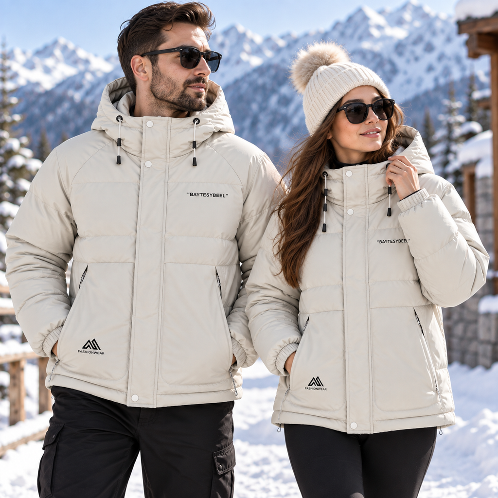 Men’s Waterproof Puffer Jacket Hooded Warm Windproof Winter Coat – Ivory, Grey & Black