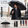 Premium English Style Automatic Umbrella – Luxury Wooden Handle, Leather Case, Extra Large 140cm Canopy