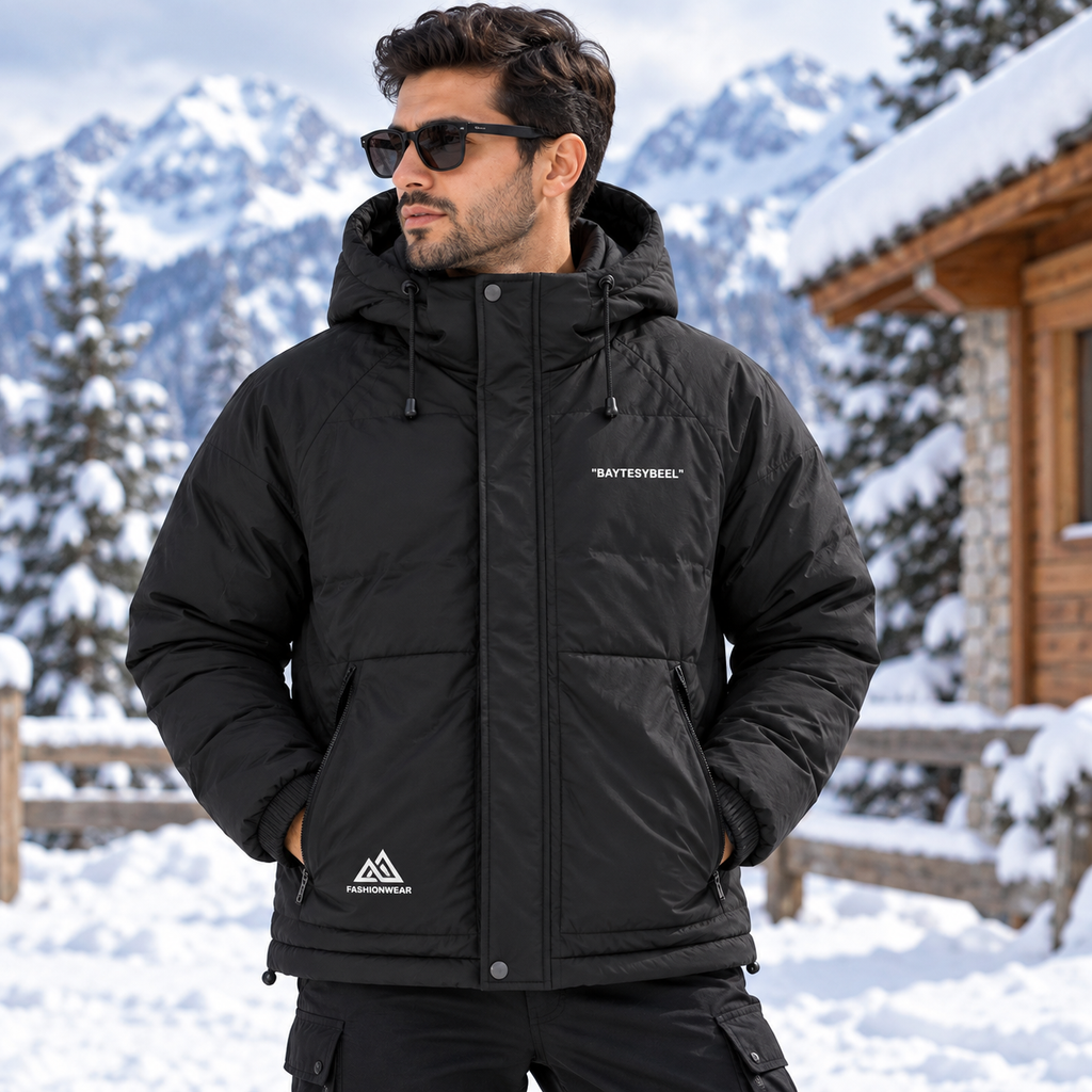 Men’s Waterproof Puffer Jacket Hooded Warm Windproof Winter Coat – Ivory, Grey & Black
