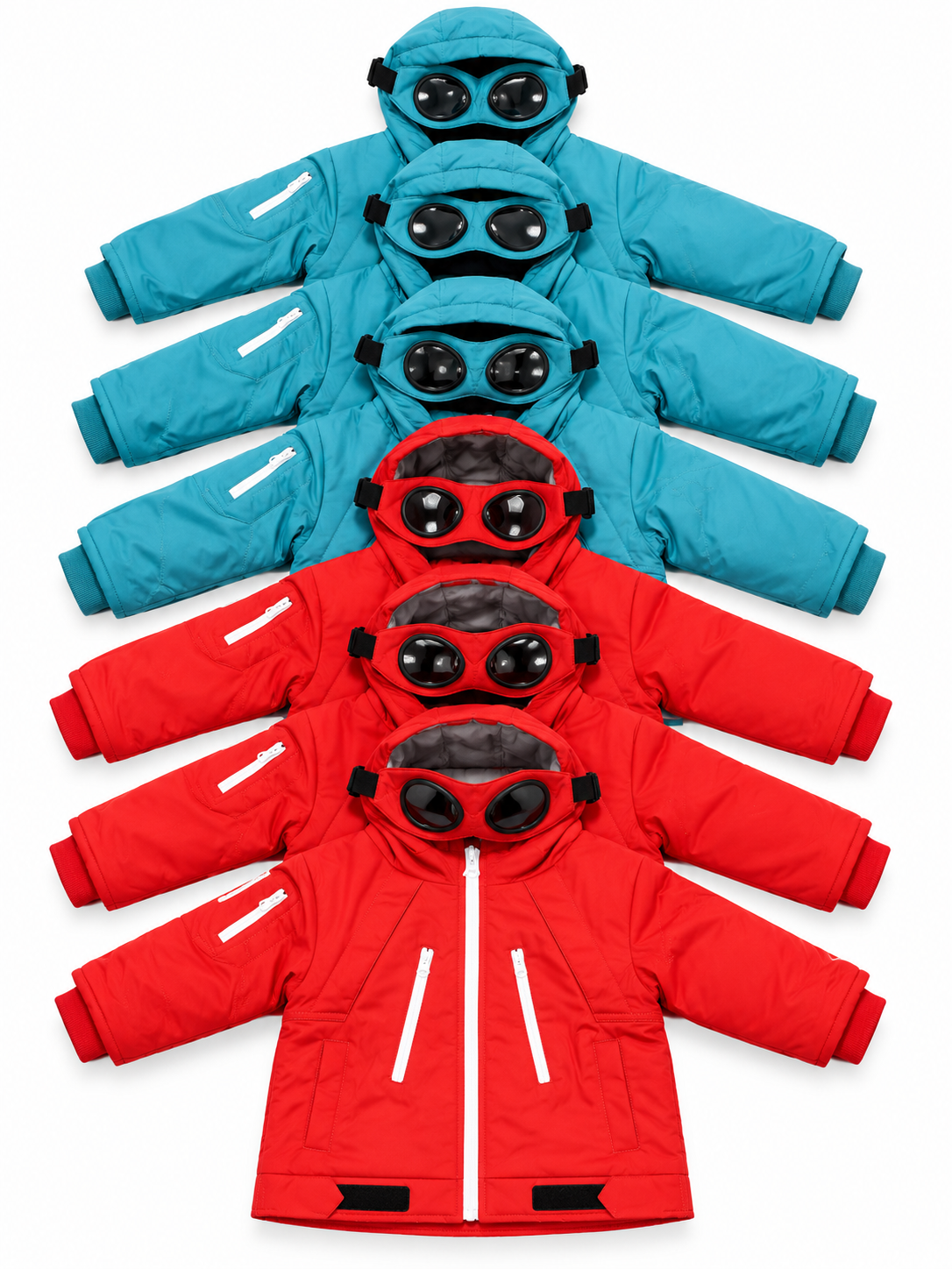 Kids Waterproof Hooded Winter Jacket – Warm Padded Windproof Coat with Zip Pockets – Red & Blue