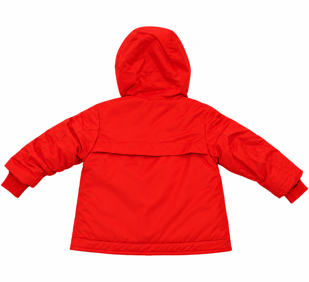 Kids Waterproof Hooded Winter Jacket – Warm Padded Windproof Coat with Zip Pockets – Red & Blue