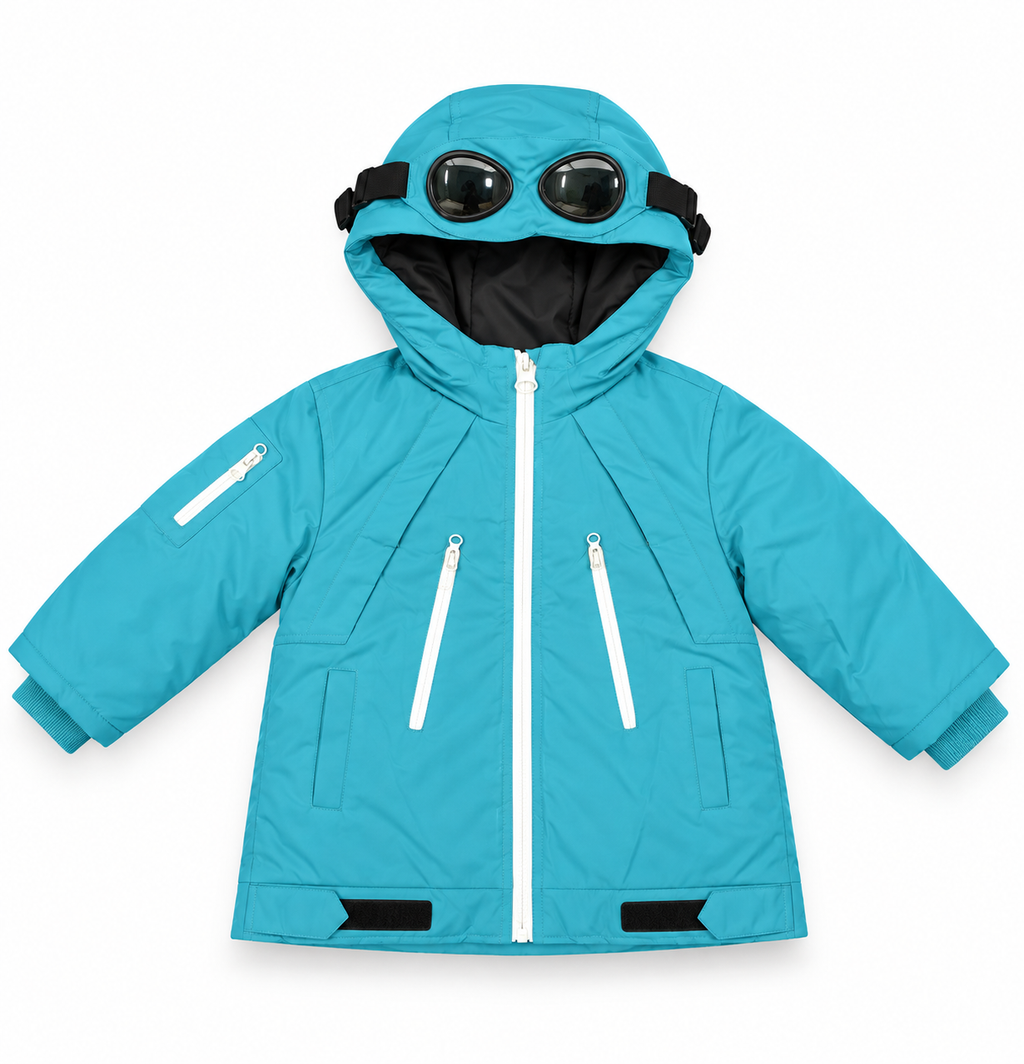 Kids Waterproof Hooded Winter Jacket – Warm Padded Windproof Coat with Zip Pockets – Red & Blue