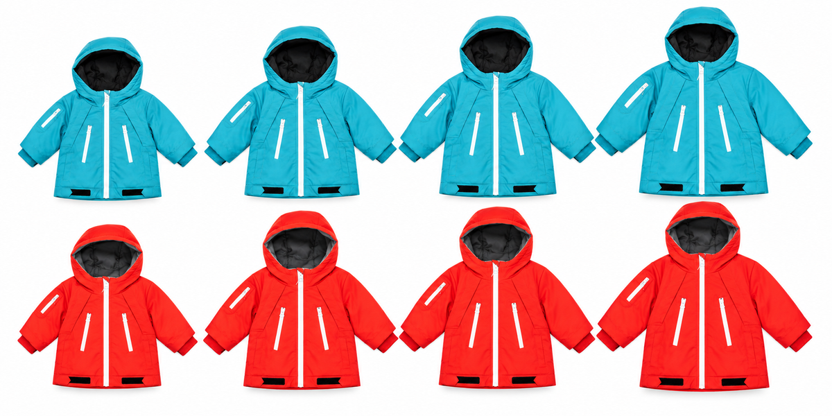 Kids Waterproof Hooded Winter Jacket – Warm Padded Windproof Coat with Zip Pockets – Red & Blue
