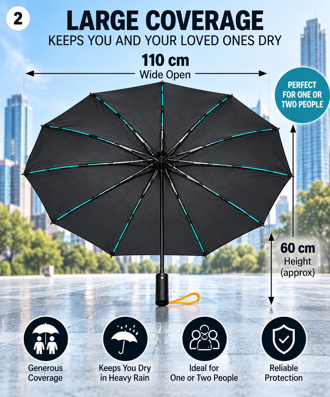 Large Automatic Windproof & Waterproof Folding Umbrella – One Touch Open & Close, 110cm Wide, Compact & Portable