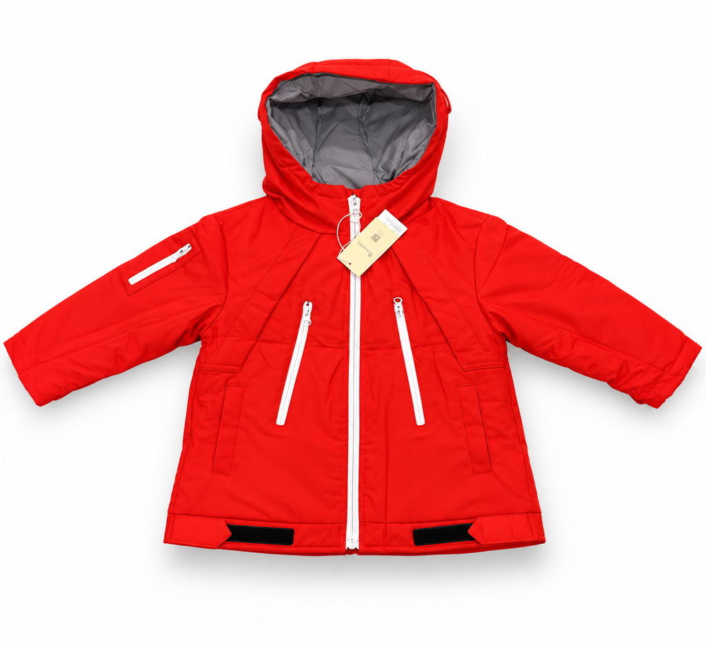 Kids Waterproof Hooded Winter Jacket – Warm Padded Windproof Coat with Zip Pockets – Red & Blue