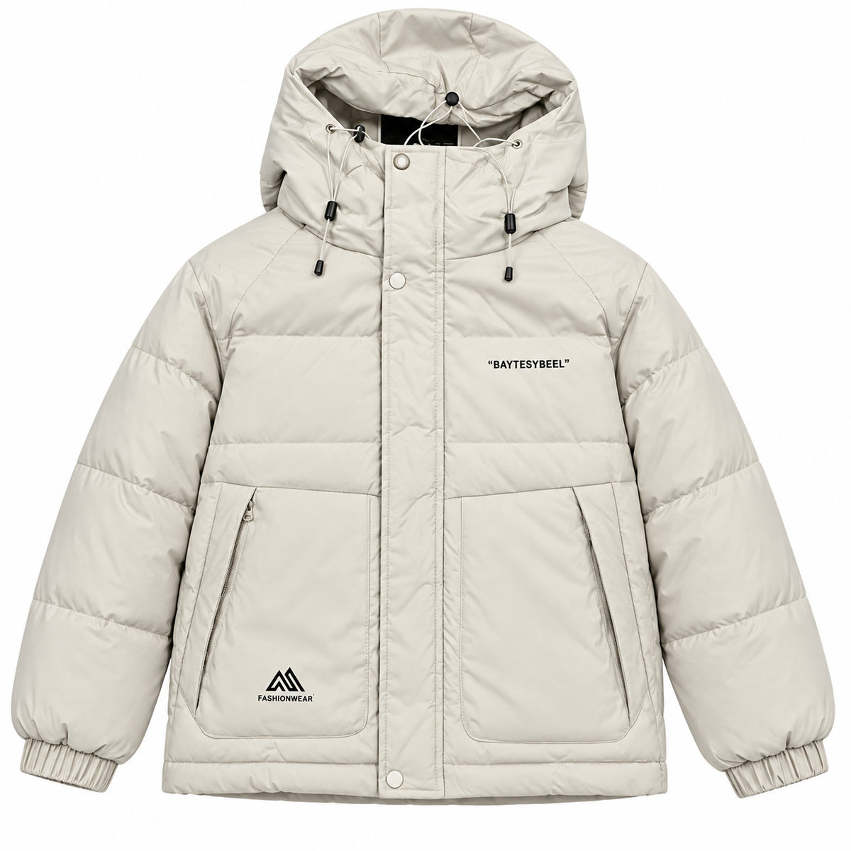 Men’s Waterproof Puffer Jacket Hooded Warm Windproof Winter Coat – Ivory, Grey & Black