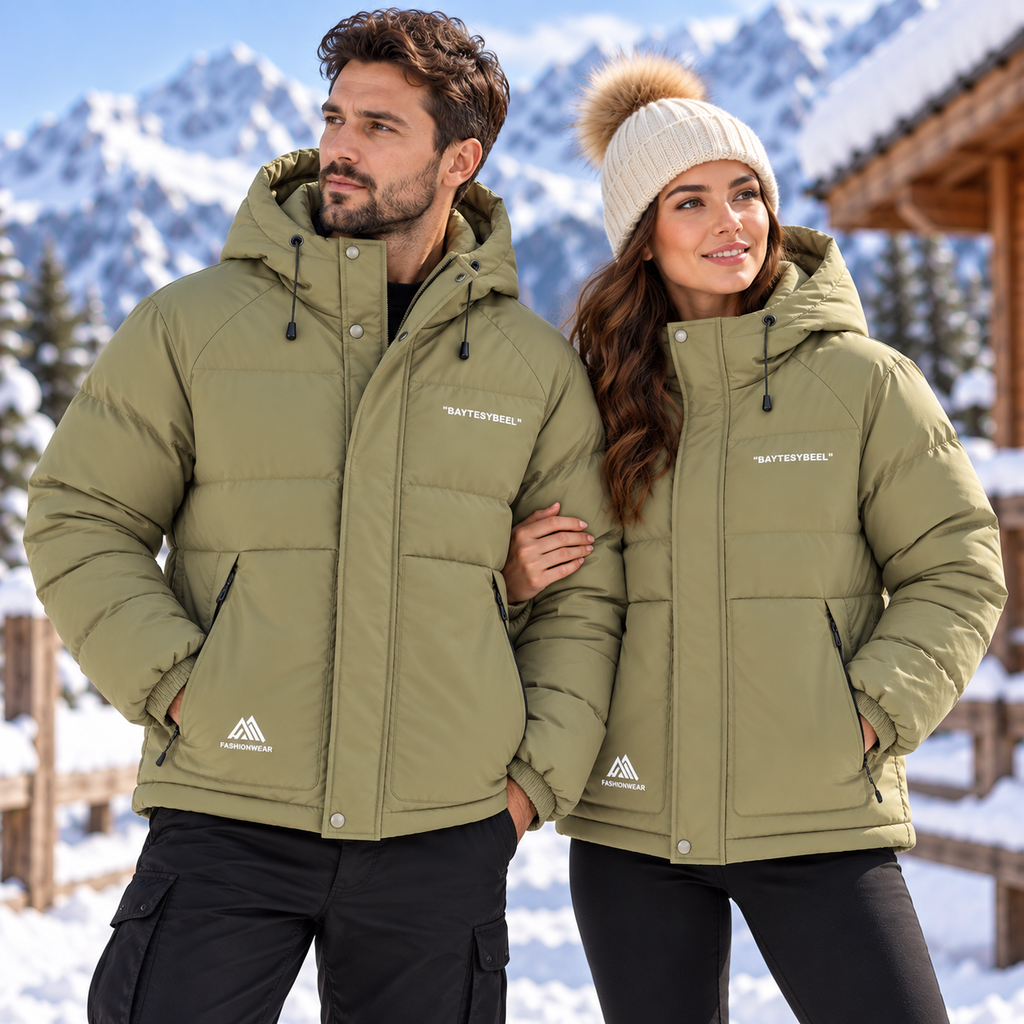 Men’s Waterproof Puffer Jacket Hooded Warm Windproof Winter Coat – Ivory, Grey & Black